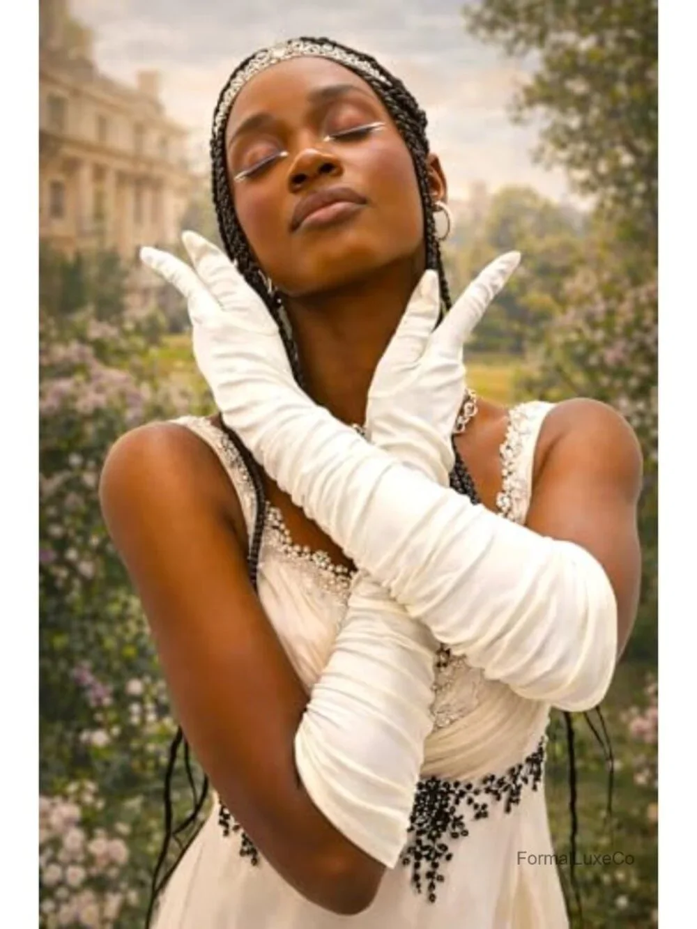 Women's Long Satin Opera Gloves, Shirred Elbow Length, Formal Party Accessory